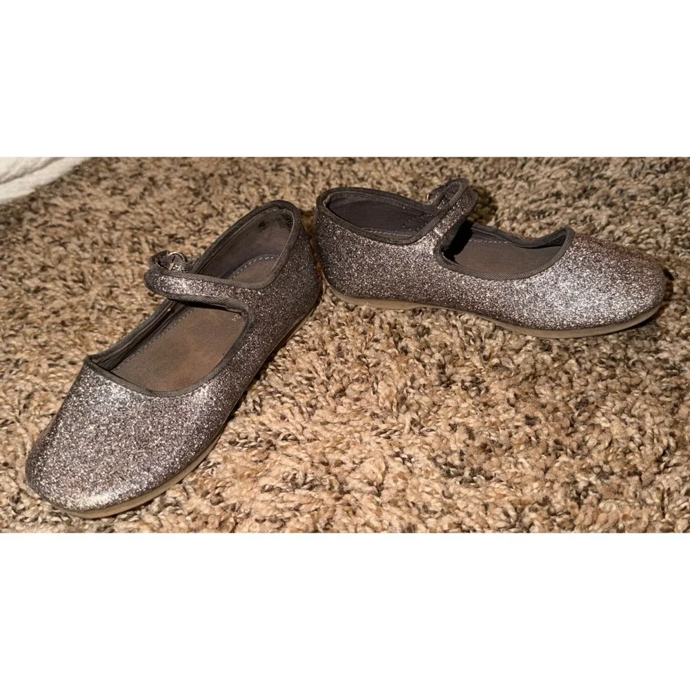 Zara-Girls Dark Brown Silver Glitter Finish Mary Jane Ballet Shoes 9.5 (24)